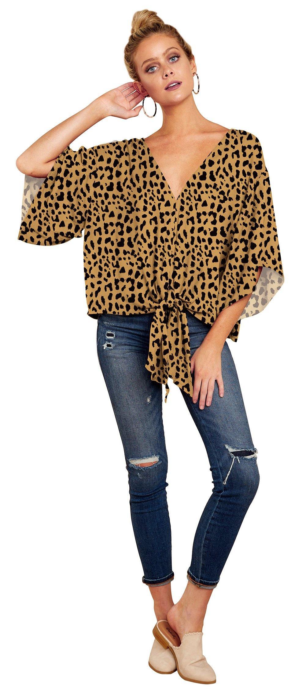 Women Summer/spring Short Sleeves V-neck Blouses-STYLEGOING