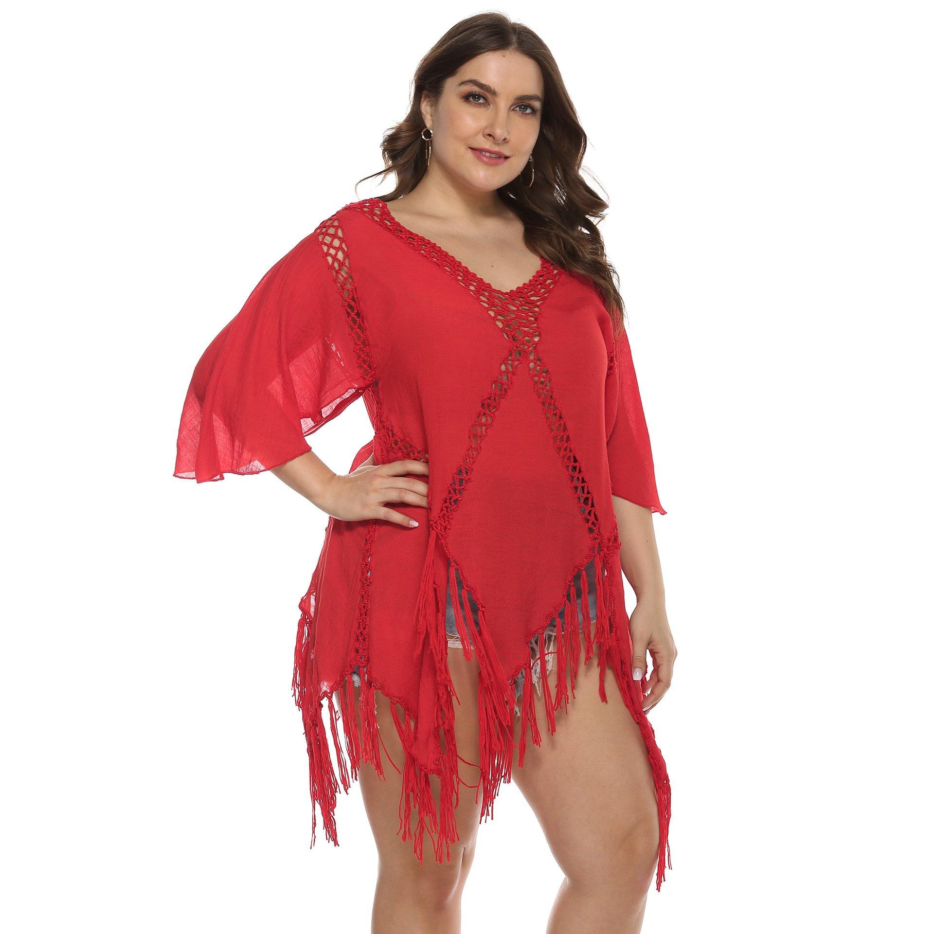 Women Plus Sizes Tassel Cover Ups-STYLEGOING
