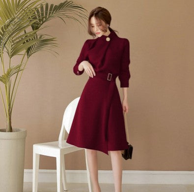 Elegant Office Lady High Neck Long Sleeves Dresses