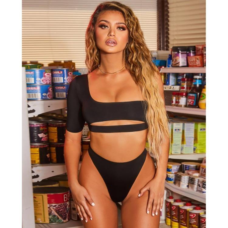 One Shoulder Half Sleeves Summer Beach Tankini-STYLEGOING