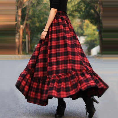 Vintage Plaid Design Women Long Skirt