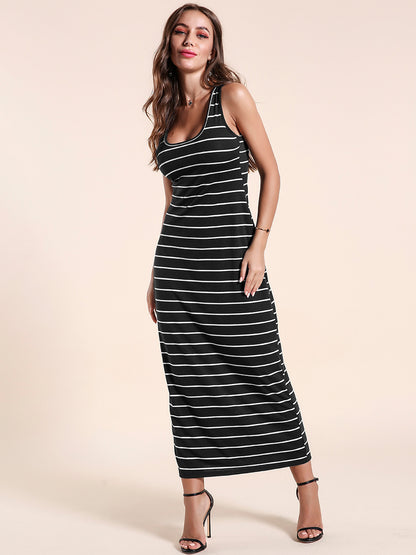 Summer Sleeveless Striped Long Dresses