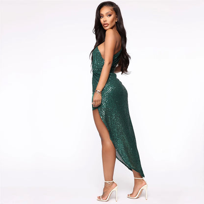 Sexy One Shoulder Sequined Irregular Party Dresses
