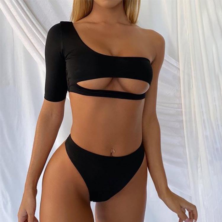One Shoulder Half Sleeves Summer Beach Tankini-STYLEGOING