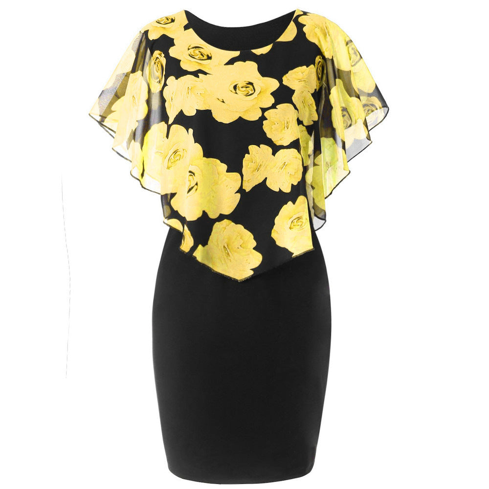Sexy Rose Print Plus Sizes Bodycon Mini Dresses