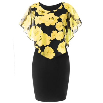 Sexy Rose Print Plus Sizes Bodycon Mini Dresses