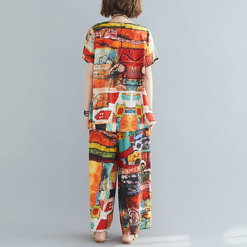 Casual Summer Short Sleeves Blouses and Pants Sets
