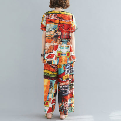 Casual Summer Short Sleeves Blouses and Pants Sets