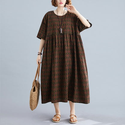 Vintage Linen Plus Sizes Summer Long Maxi Dresses