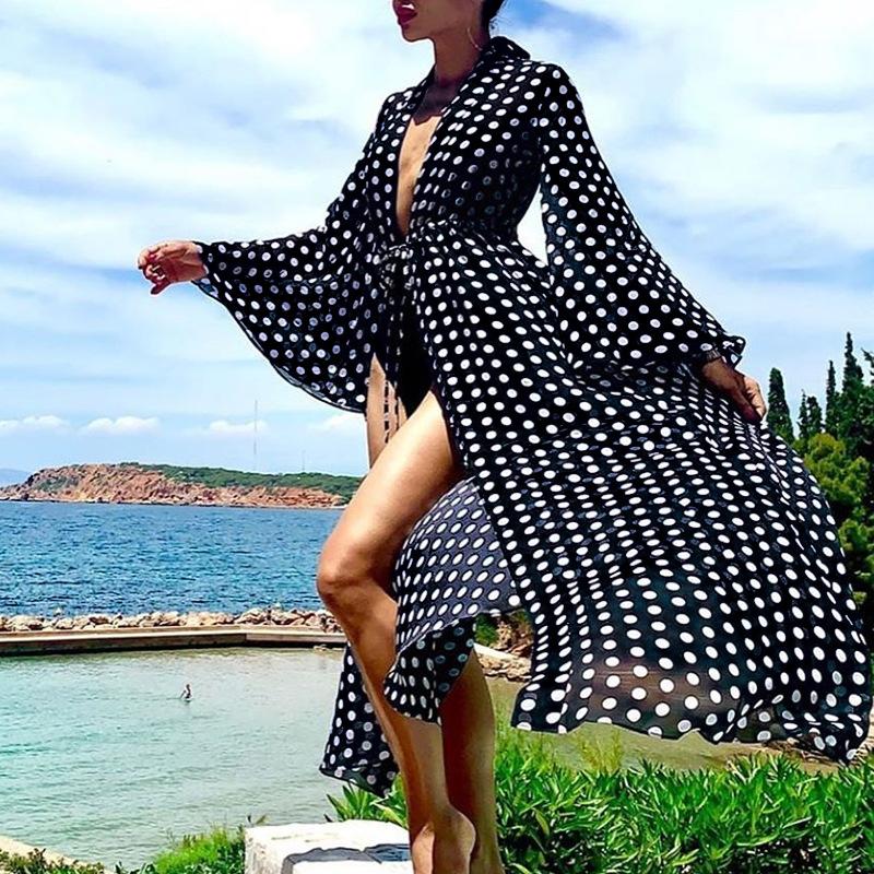 Chiffon Polka Dot Cardigan Beach Covers-STYLEGOING