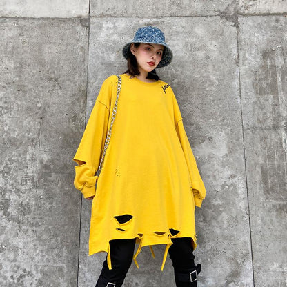 Plus Sizes Broken Holes Hoodies-STYLEGOING