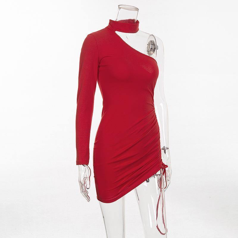 Long Sleeve Pleated Lace Up Mini Dress-STYLEGOING