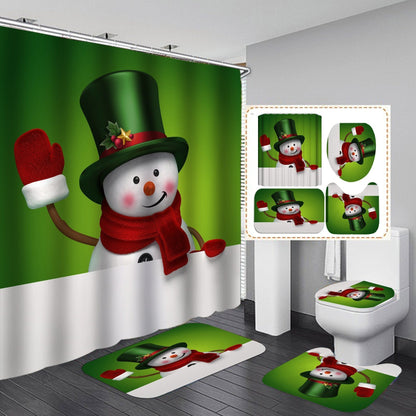 Merry Christmas Shower Curtain Bathroom Rug Set Bath Mat Non-Slip Toilet Lid Cover-Shower Curtain-180×180cm Shower Curtain Only-5-Free Shipping at meselling99
