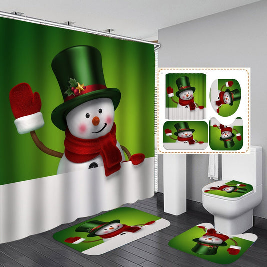 Merry Christmas Shower Curtain Bathroom Rug Set Bath Mat Non-Slip Toilet Lid Cover-Shower Curtain-180×180cm Shower Curtain Only-5-Free Shipping at meselling99
