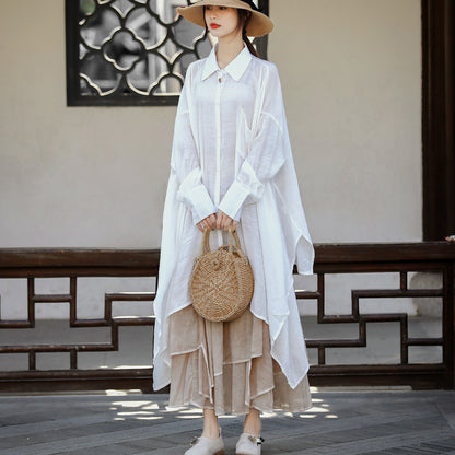 Casual Irregular Linen Women Long Sleeves Shirts
