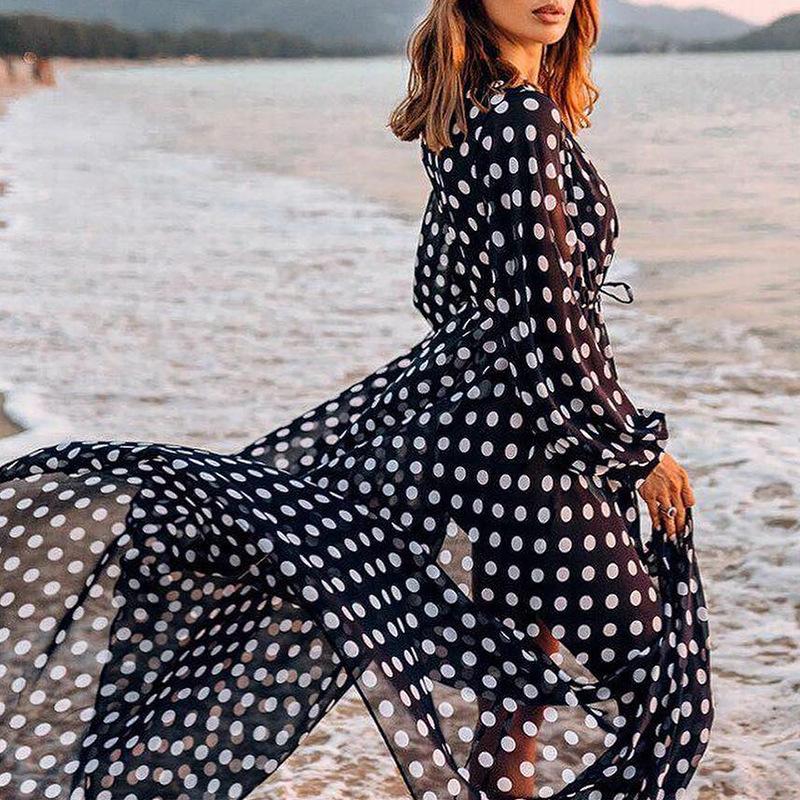 Chiffon Polka Dot Cardigan Beach Covers-STYLEGOING