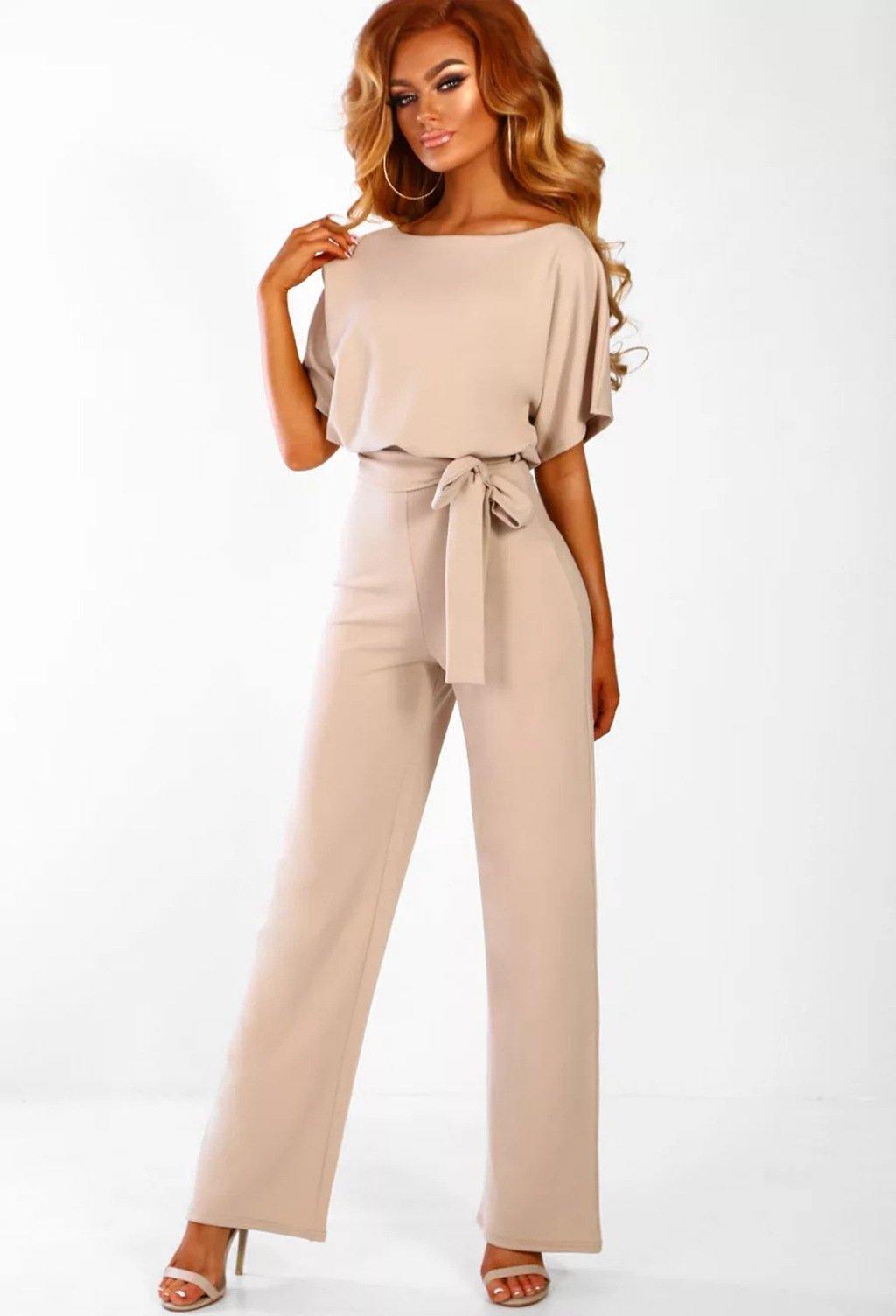 Women Summer Belt Short Sleeves Summer Jumpsuits-STYLEGOING