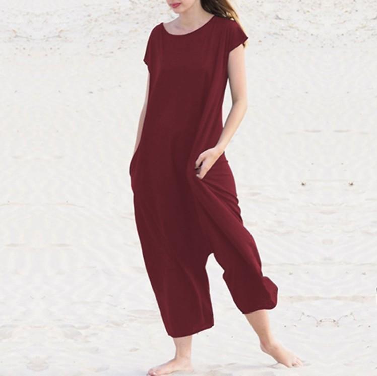 Women Leisure Short Sleeves Loose Jumsuits-STYLEGOING
