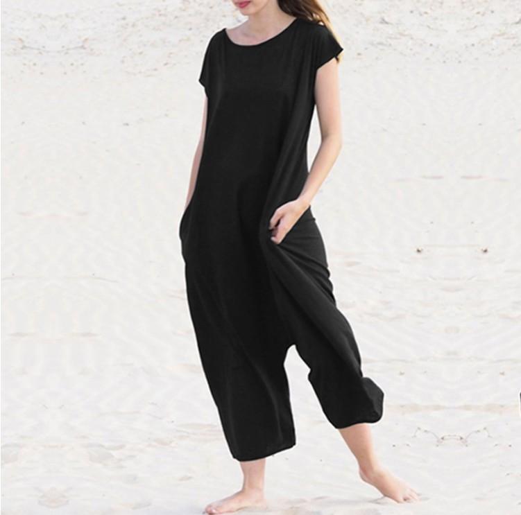 Women Leisure Short Sleeves Loose Jumsuits-STYLEGOING