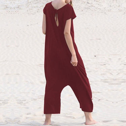 Women Leisure Short Sleeves Loose Jumsuits-STYLEGOING