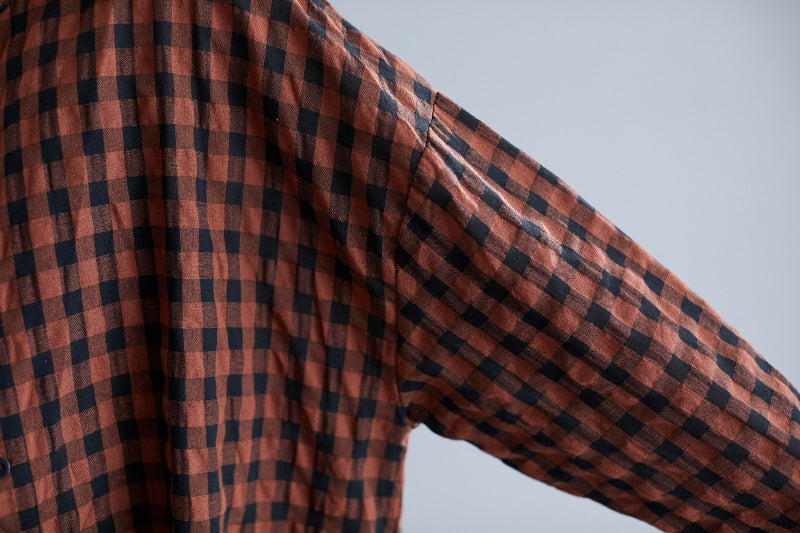 Casual Linen Plaid Plus Sizes Shirt Short Dresses