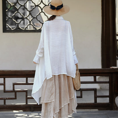 Casual Irregular Linen Women Long Sleeves Shirts