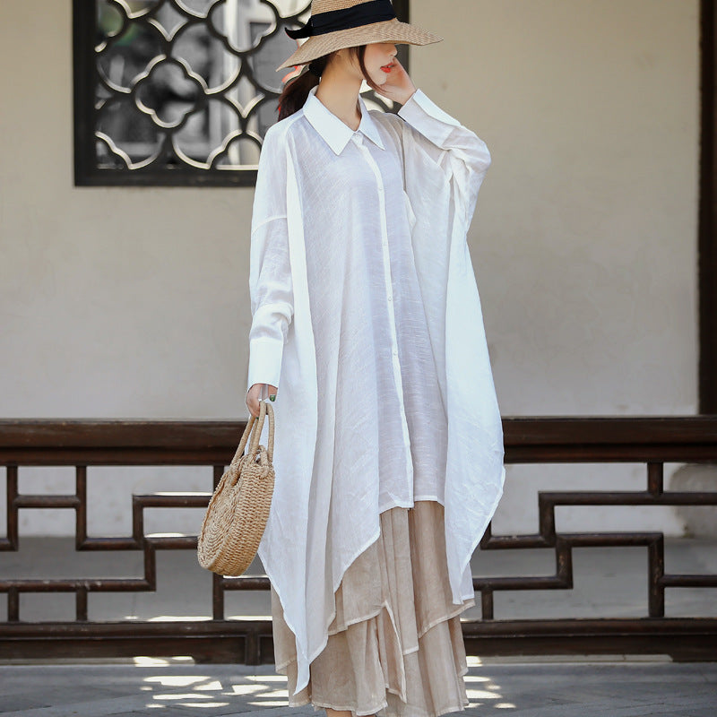 Casual Irregular Linen Women Long Sleeves Shirts