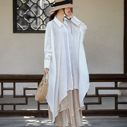 Casual Irregular Linen Women Long Sleeves Shirts
