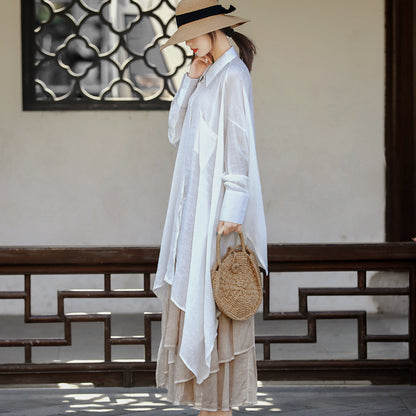 Casual Irregular Linen Women Long Sleeves Shirts