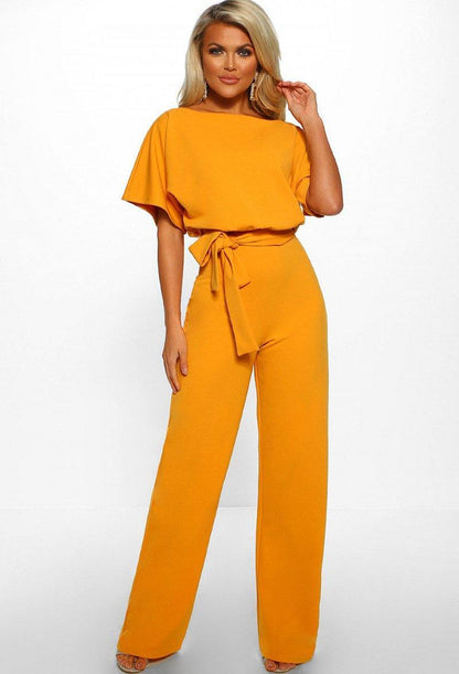 Women Summer Belt Short Sleeves Summer Jumpsuits-STYLEGOING