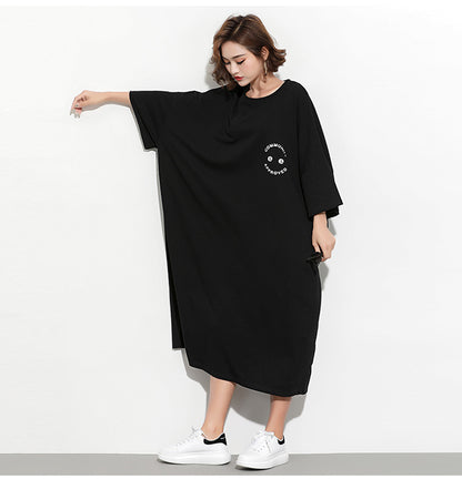 Fashion Plus Sizes Face Print Cozy T Shirt Dresses