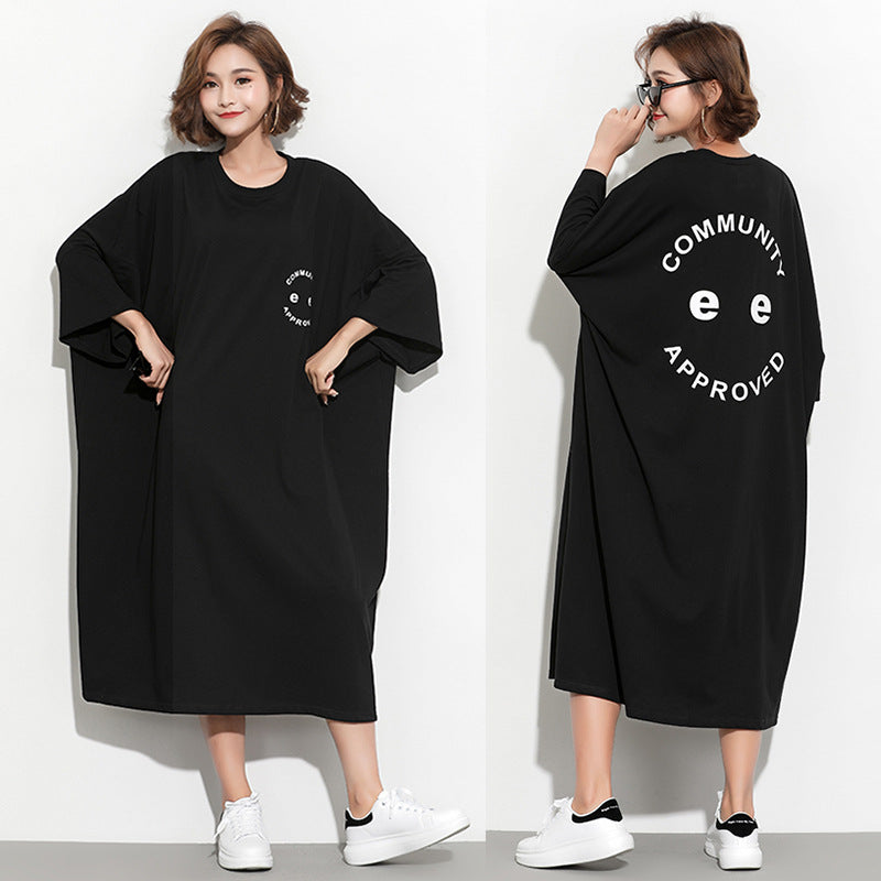 Fashion Plus Sizes Face Print Cozy T Shirt Dresses