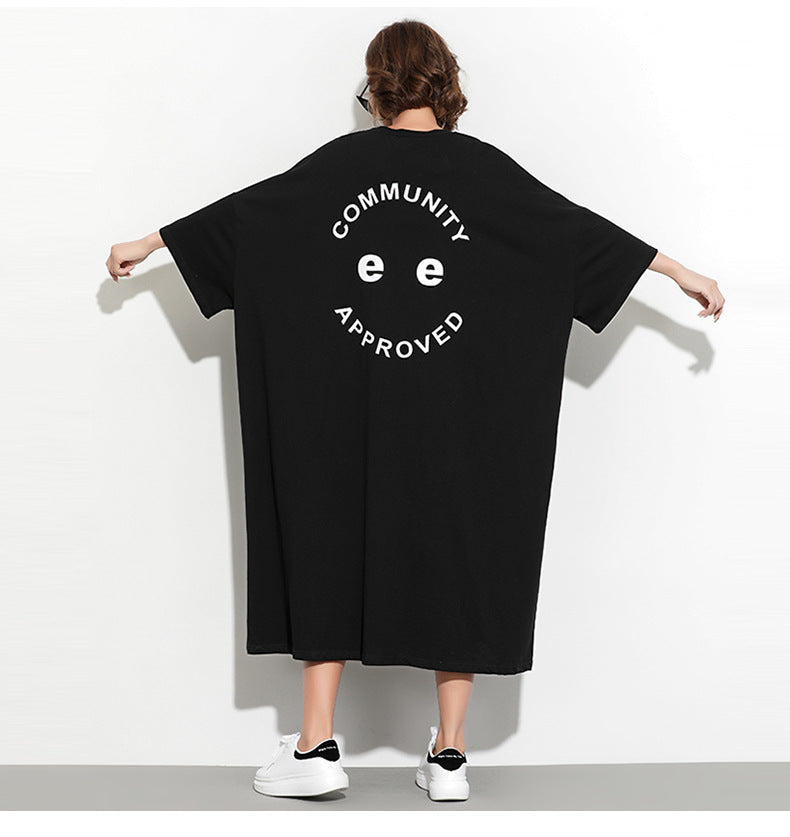 Fashion Plus Sizes Face Print Cozy T Shirt Dresses
