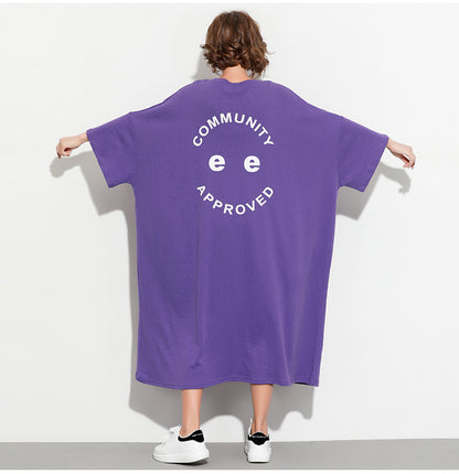 Fashion Plus Sizes Face Print Cozy T Shirt Dresses