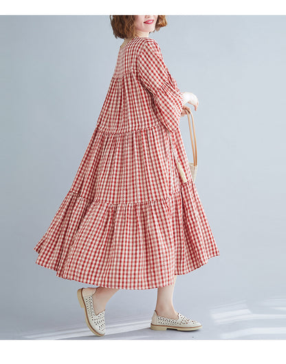 Red Plaid Plus Sizes Summer Midi Dresses