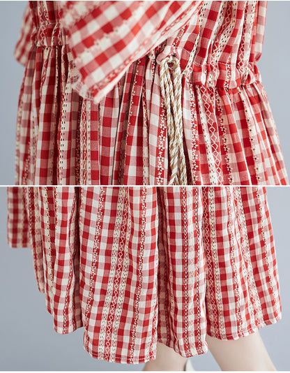 Red Plaid Plus Sizes Summer Midi Dresses