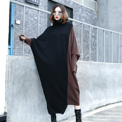 High Neck Knitting Bat Sleeves Irregular Cozy Long Dresses