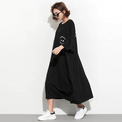 Fashion Plus Sizes Face Print Cozy T Shirt Dresses