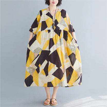 Casual Summer Women Linen Plus Sizes Long Dresses