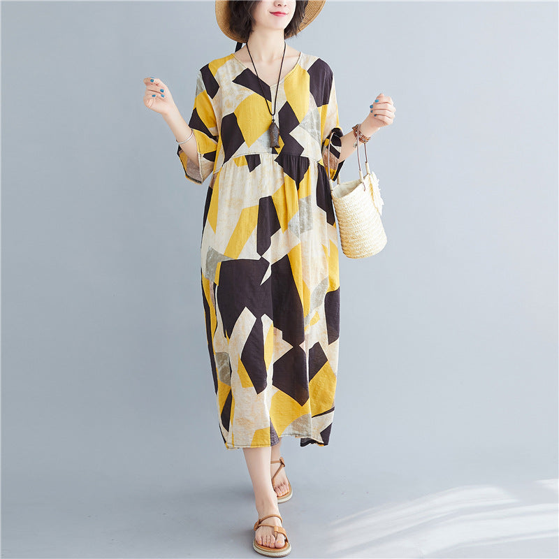 Casual Summer Women Linen Plus Sizes Long Dresses