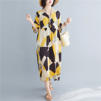 Casual Summer Women Linen Plus Sizes Long Dresses