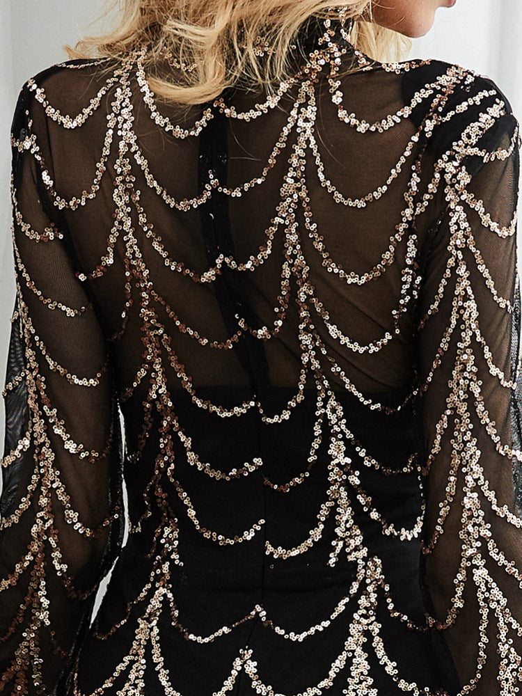 Sexy Black High Neck See Throught Long Evening Dresses
