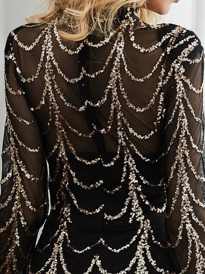 Sexy Black High Neck See Throught Long Evening Dresses