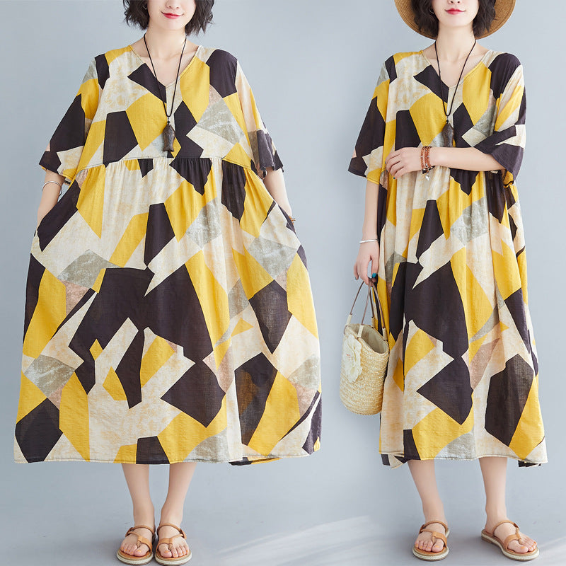 Casual Summer Women Linen Plus Sizes Long Dresses
