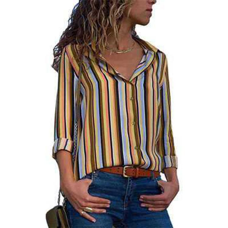 Long Sleeves Casual Striped Chiffon Shirts-STYLEGOING