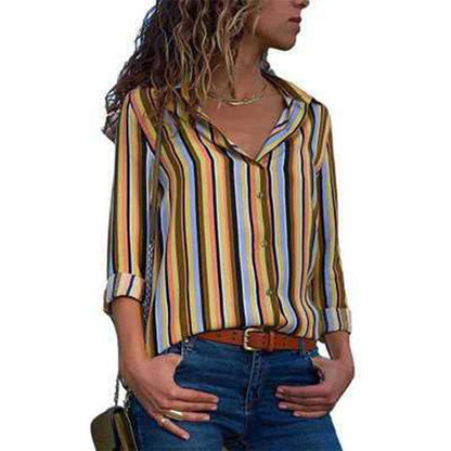Long Sleeves Casual Striped Chiffon Shirts-STYLEGOING