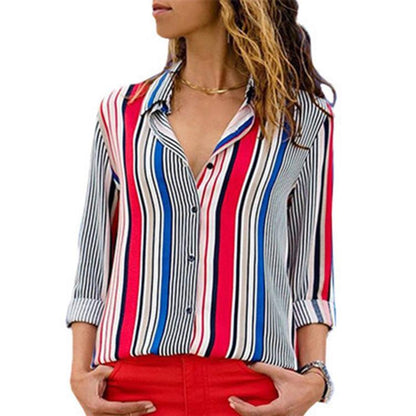 Long Sleeves Casual Striped Chiffon Shirts-STYLEGOING