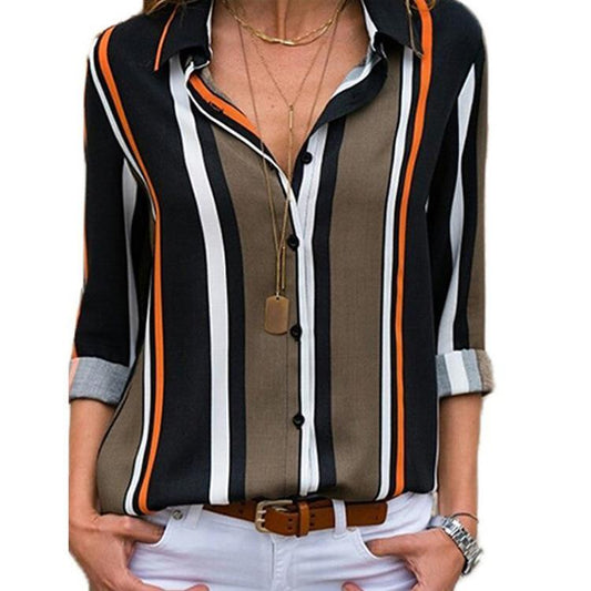 Long Sleeves Casual Striped Chiffon Shirts-STYLEGOING