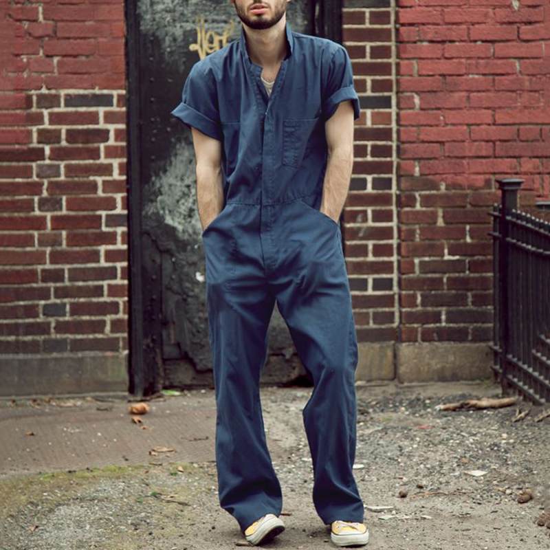 Men's Short Sleeves Zipper Overalls Rompers-STYLEGOING