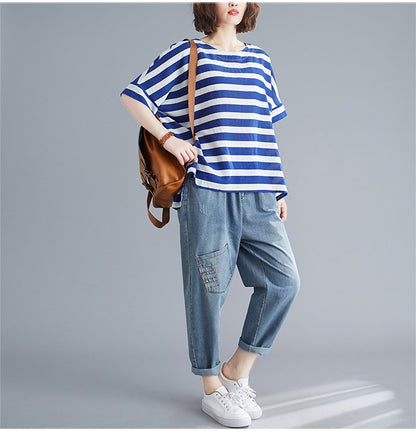 Summer Striped Plus Sizes Women T Shirts